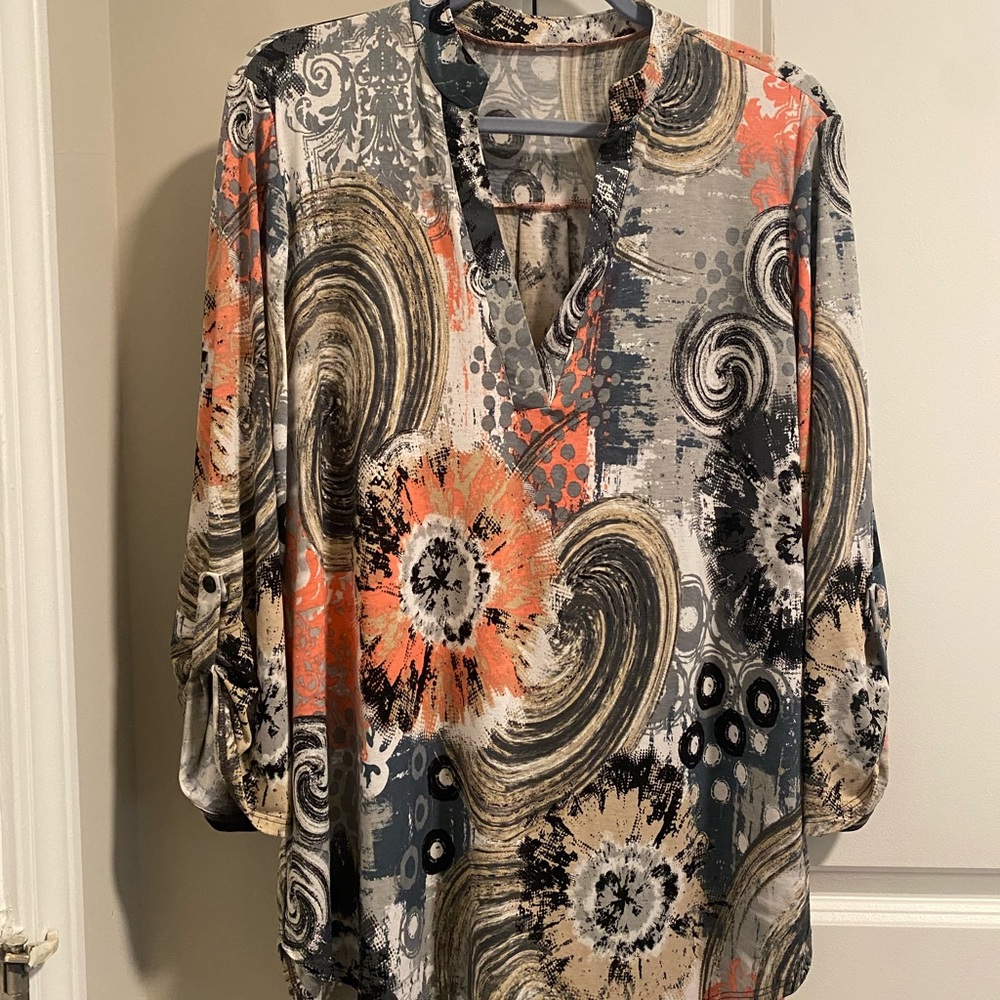 Boho Boutique Abstract Print Women's Top Blouse Stretch